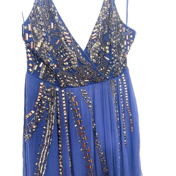 Free People Cassiopeia Navy Beaded Embellished Party Dress Size 0